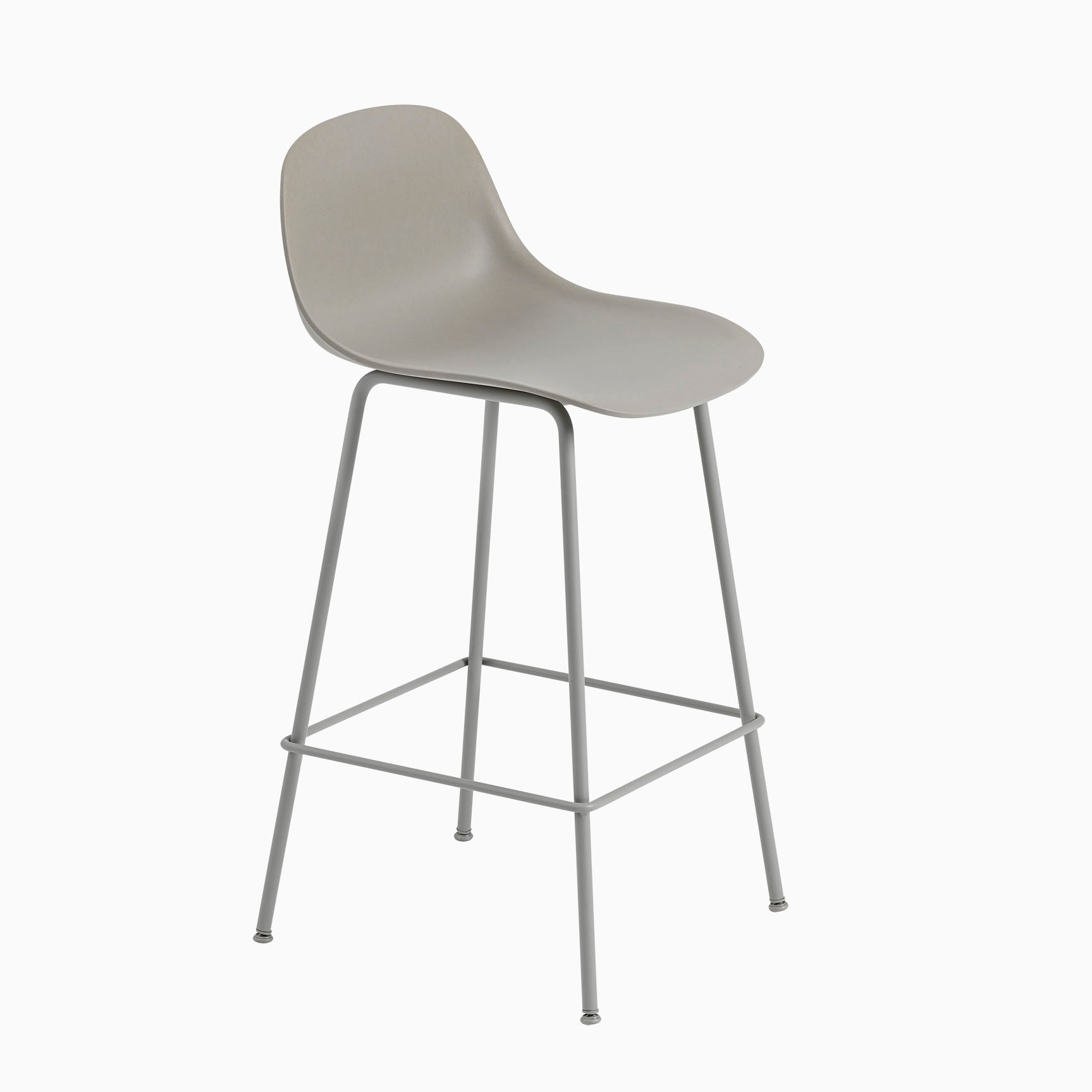 Muuto Fiber Bar Stool with Backrest Tube Base Grey