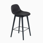Muuto Fiber Barstool With Backrest Wood Base Black Leather