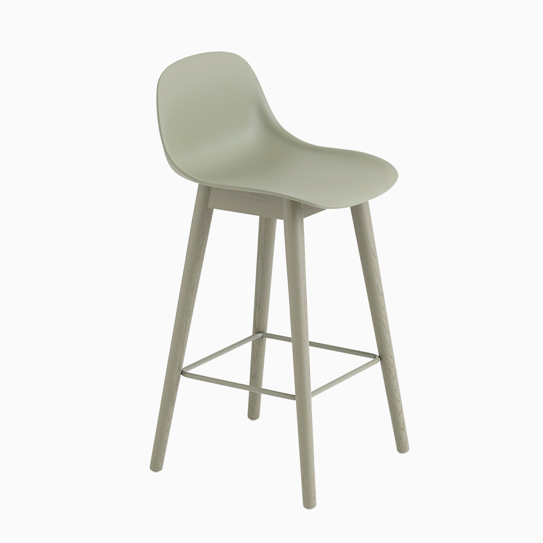 Muuto Fiber Barstool With Backrest Wood Base Dusty Green