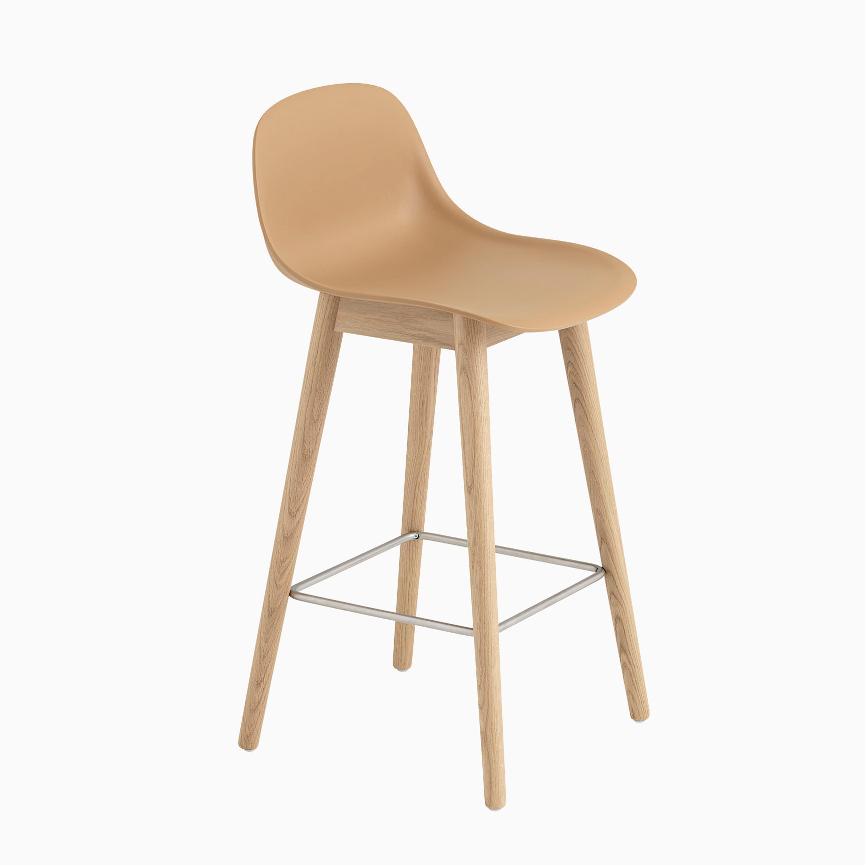 Muuto Fiber Barstool With Backrest Wood Base Ochre