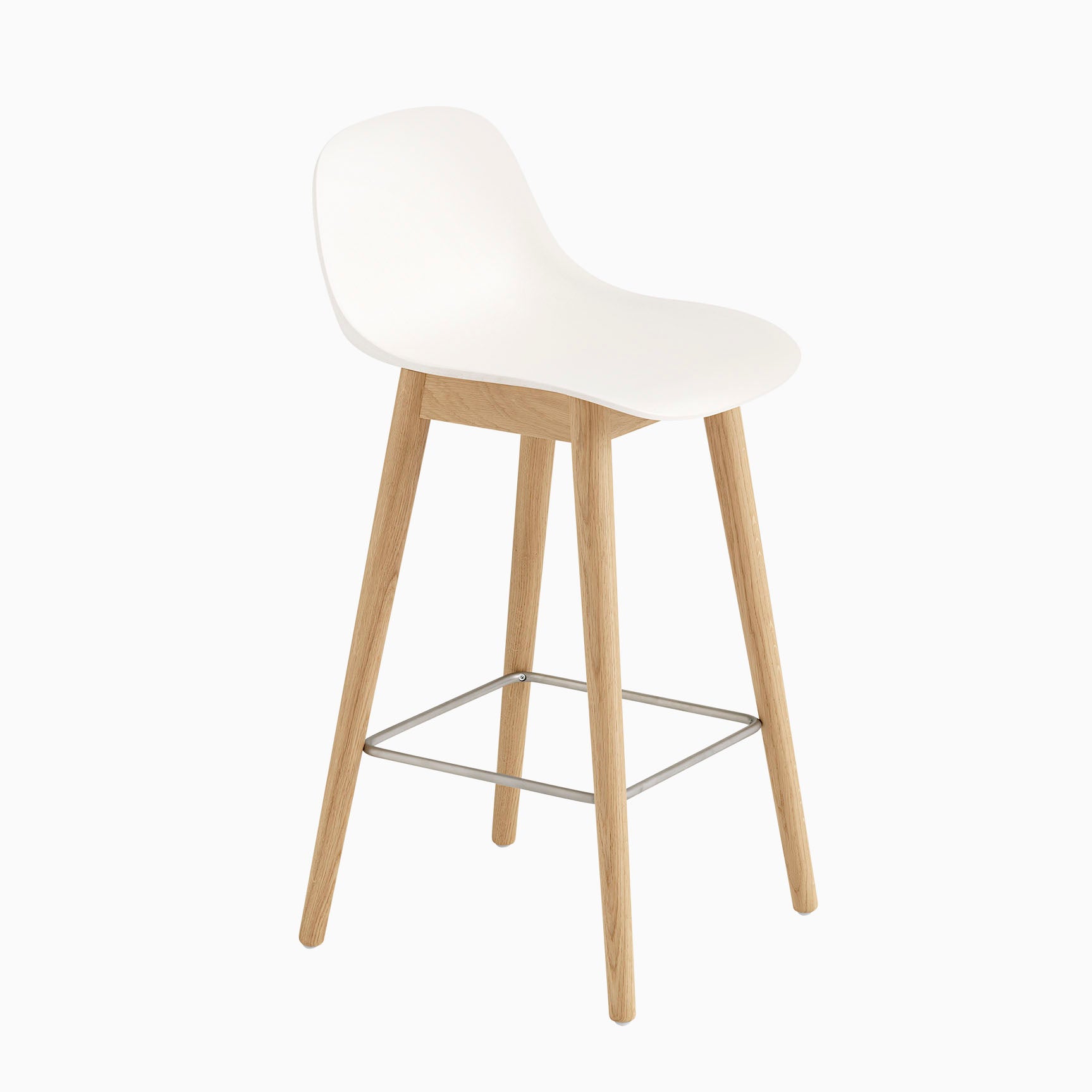Muuto Fiber Barstool With Backrest Wood Base White