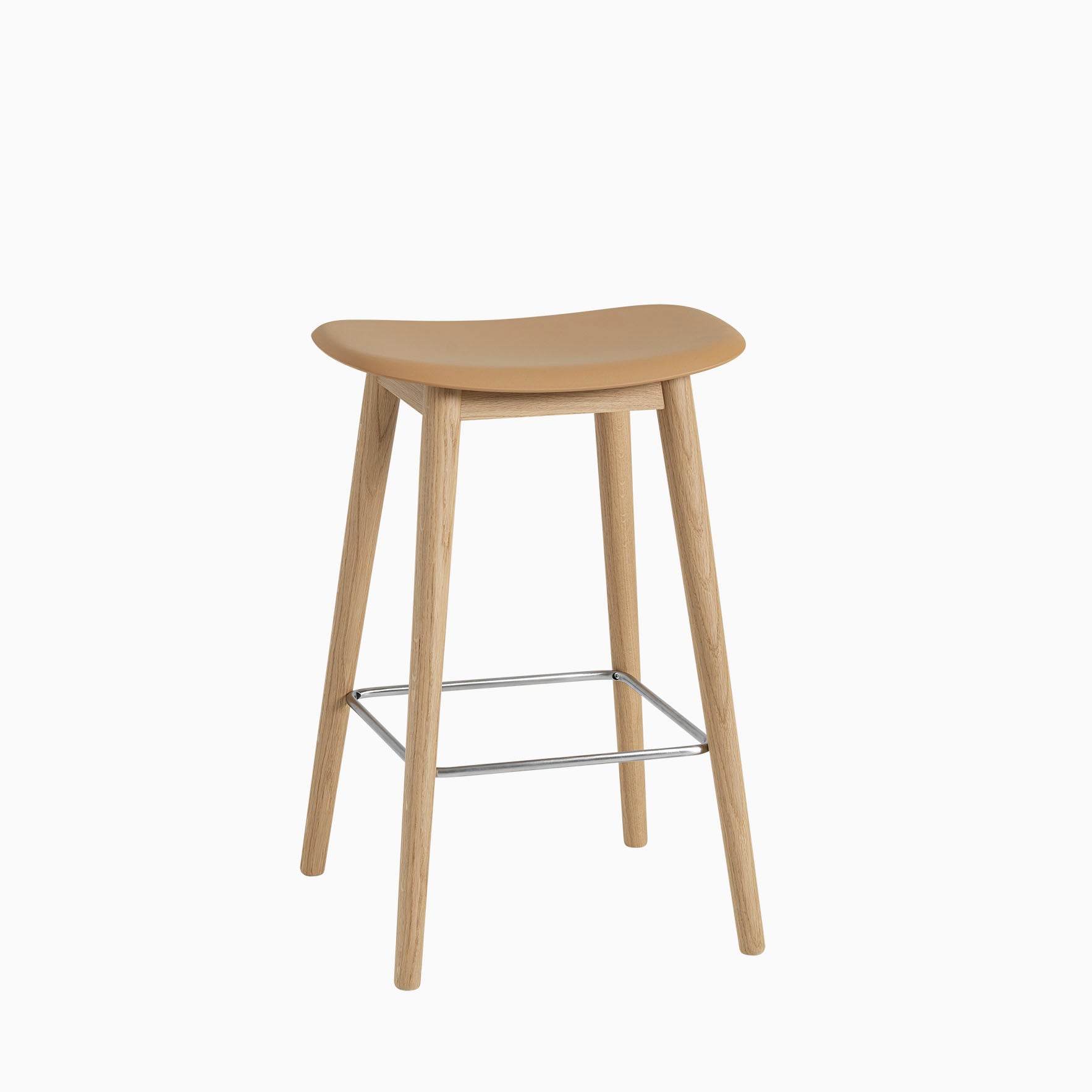 Muuto Fiber Bar Stool Wood Base Ochre